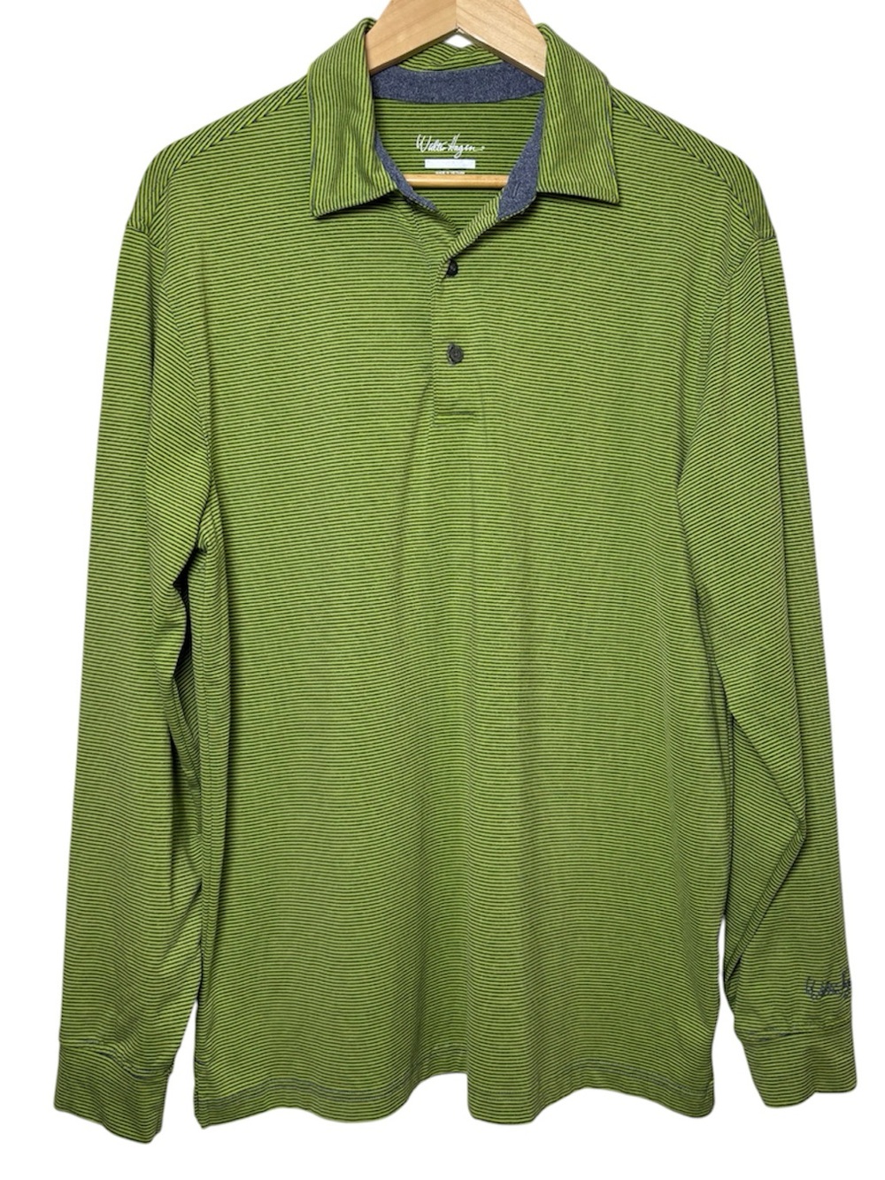 Walter Hagen Hydro-Dri Long Sleeve Golf Polo Men's Medium Green Gray Stripe Lux